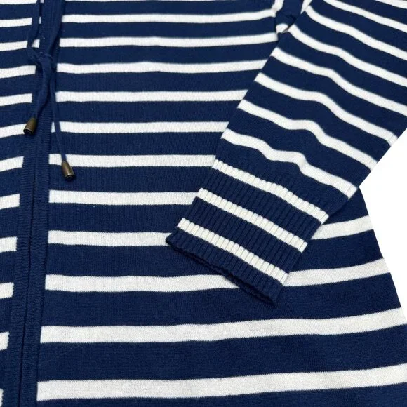Joie Women's Wool Silk Blue White Striped Full Zip Hoodie Jacket, Size L - Picture 3 of 7